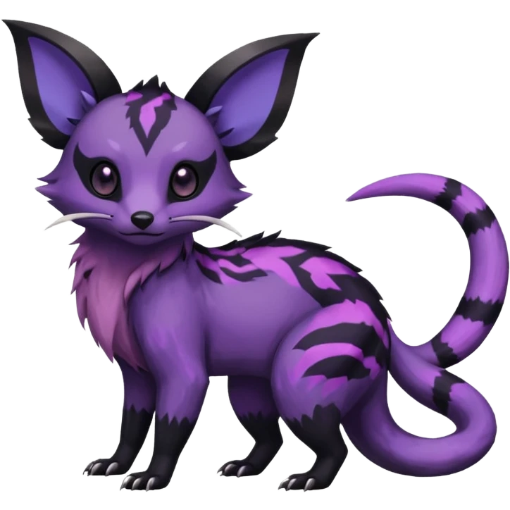 Rare exotic cute epic aesthetic gothic colorful Salandit-Eevee-Civet-species-Fakemon-hybrid-creature, with markings, full body emoji