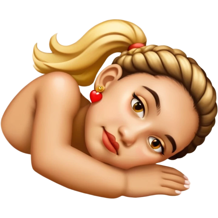 Turn this portrait into a classic emoji-style face, keeping the hairstyle and earrings visible, in the style of apple emojis. emoji