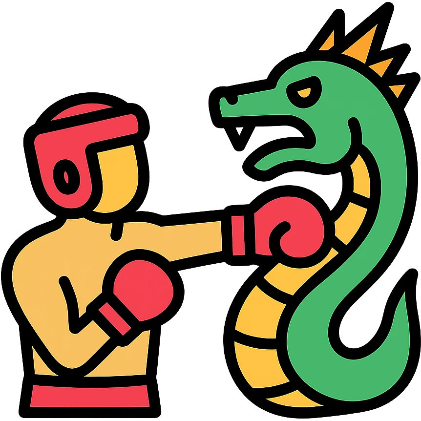 a boxer fighting with a green dragon emoji
