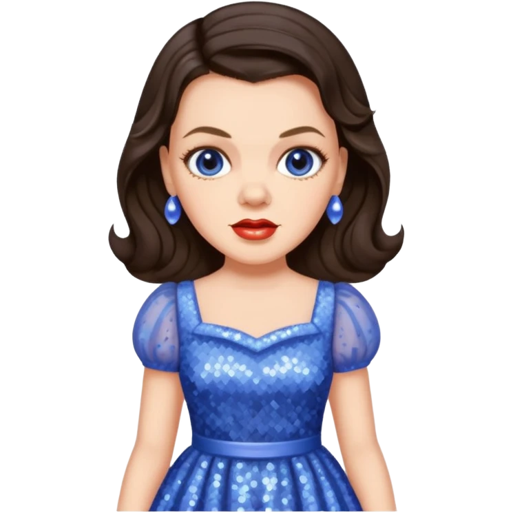 Judy Garland with long dark brown hair, periwinkle sequin dress emoji