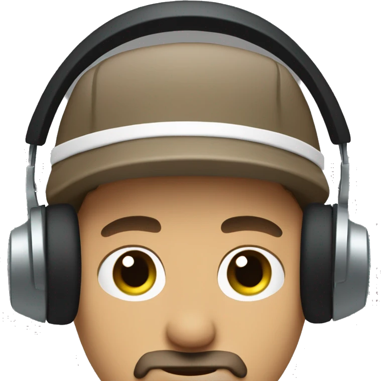 cool guy blue eyes brown hair headphones black goatee wearing a green backward hat emoji