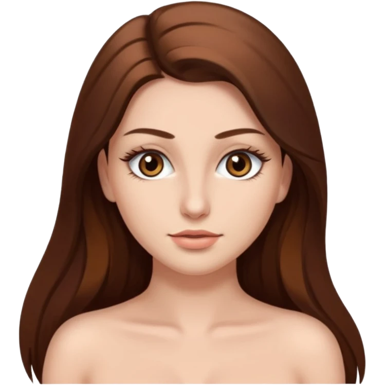 девушка с длинными коричневыми волосами, белой кожей, густыми ресницами и карими глазами с сиськами голыми emoji
