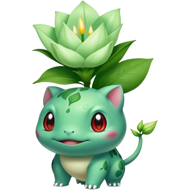 Bulbasaur with a green, unopened plant bulb with layered petals, resembling a lily bud on back emoji
