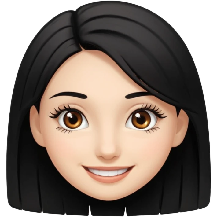 emoji of a black-haired girl smiling widely and showing her eyelashes, no text emoji