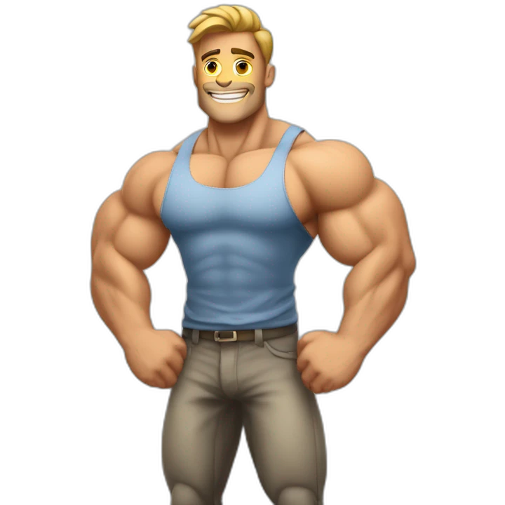 Homme musclé qui prend la pose et contracte ses muscles emoji