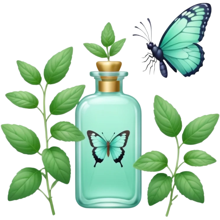Minty perfume with mint plants, and butterfly, pastel aesthetic, pastelcore emoji
