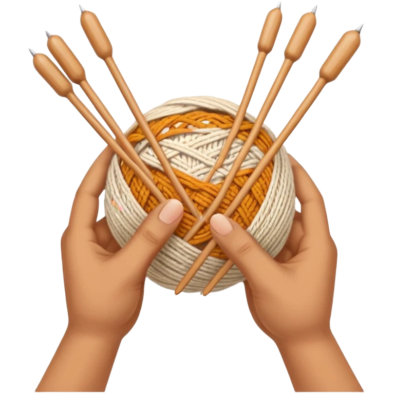 hands holding knitting needles with a ball of knitting thread (without a person's face) emoji