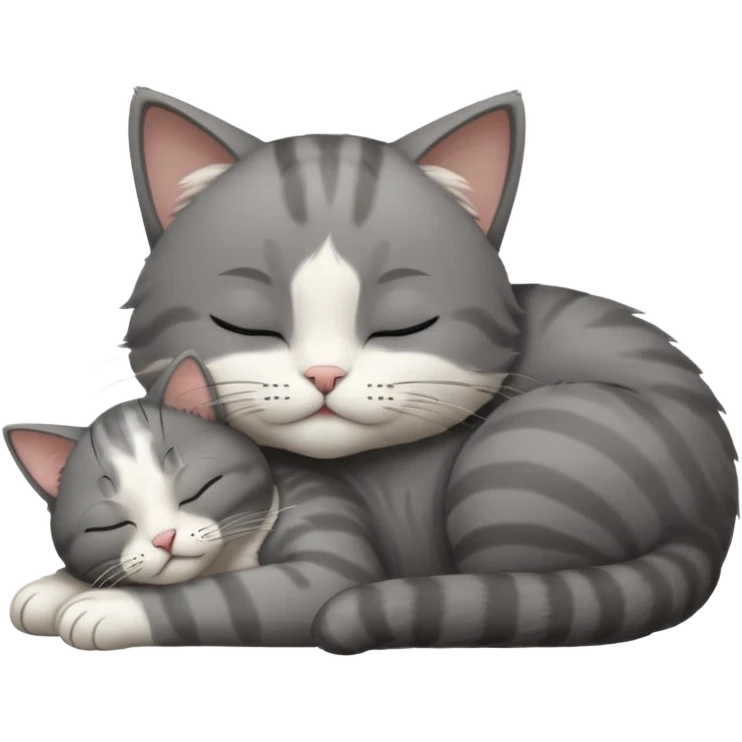 dark grey and white small cat with closed eyes, leaning his head on his paw while leaning on his elbow lying down emoji