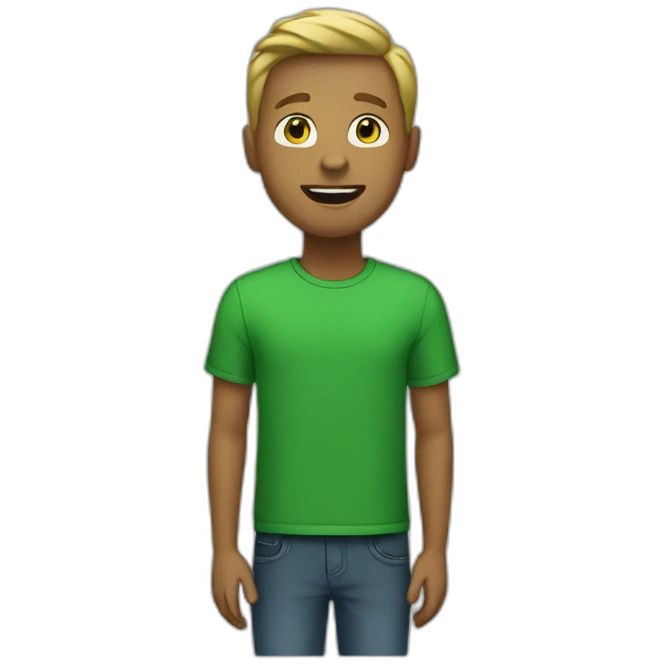 white person storytelling with a green t shirt emoji