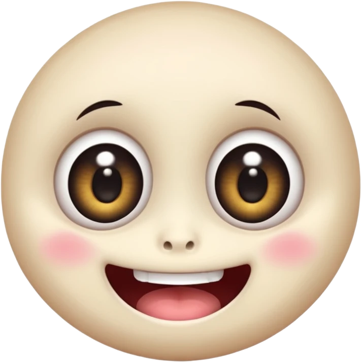 a creepy face with huge eyes and a big grin, kawaii, cute, soft emoji