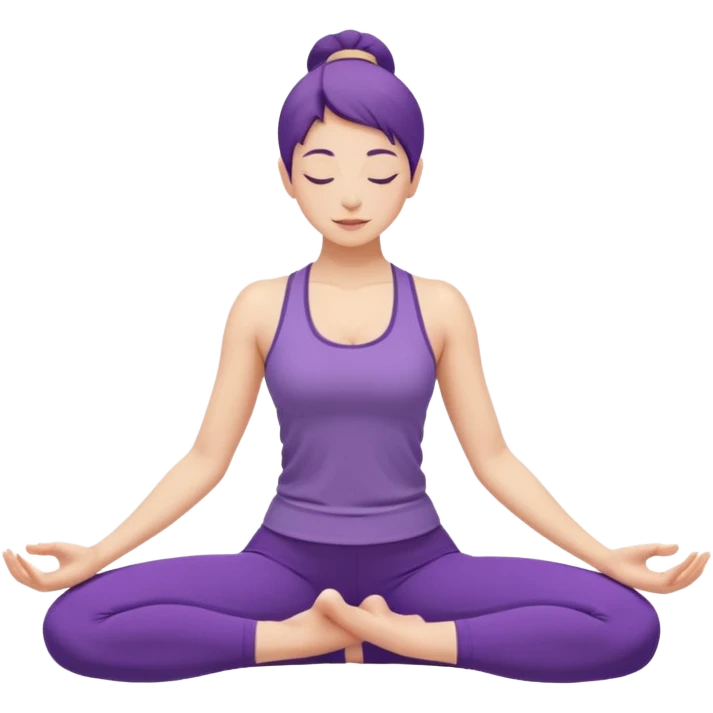 A woman in purple yoga clothes seated and bending forward to touch her toes, calm minimalist art style. emoji