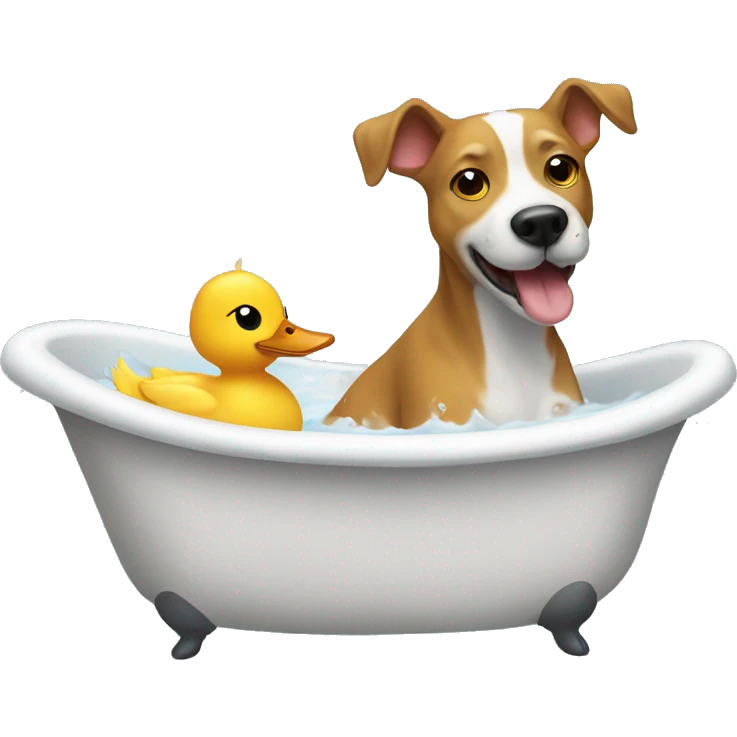 a dog taking a bath with a duckling emoji