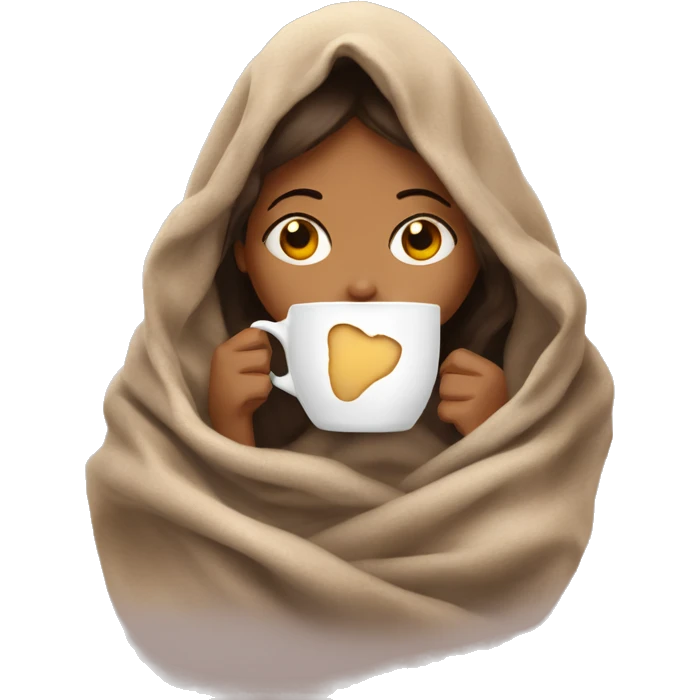 girl inside a blanket sipping coffee eyes closed emoji