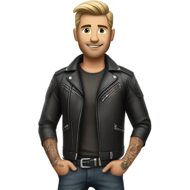 3d photo Realistic handsome tattooed man's biker leathers  emoji