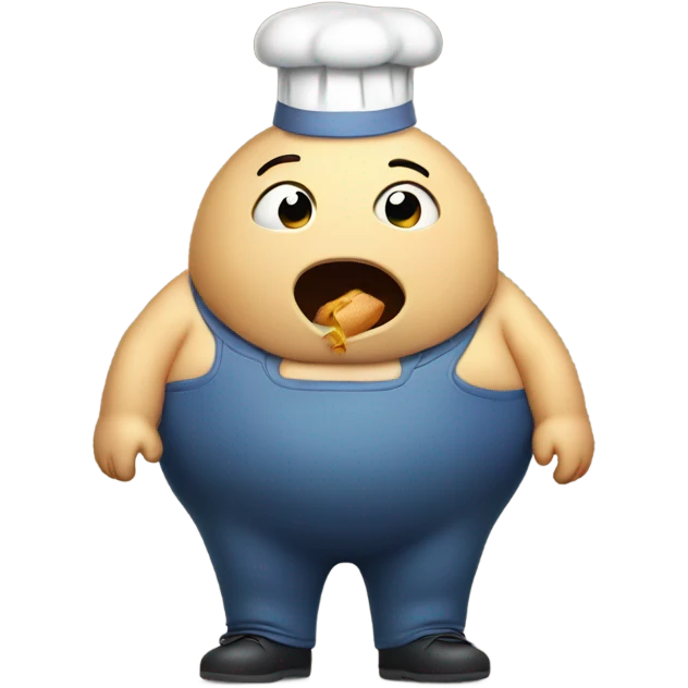 Overweight cartoon character with mouth and hands full of food emoji