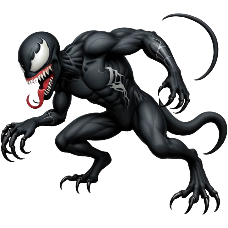 Venom character crawling, no chest logo, expressive style emoji