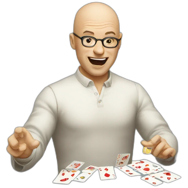 Bald man manipulating cards emoji