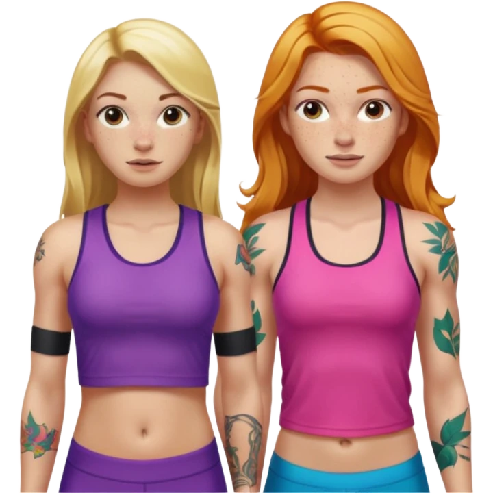 girl with long blonde hair and tattoos next to an athletic ginger girl colorful clothes emoji