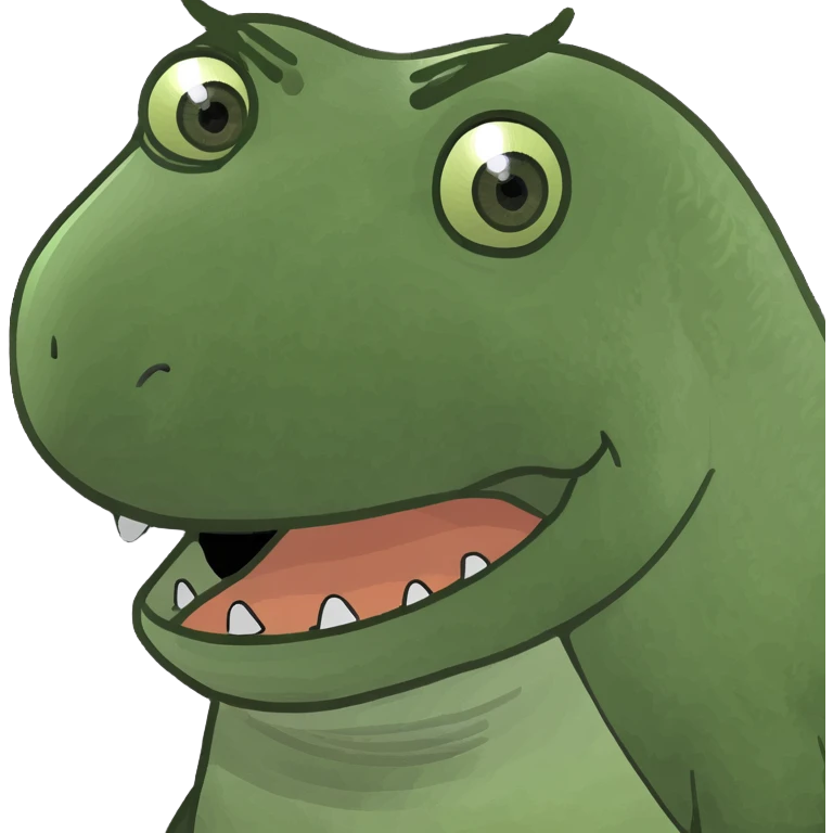 A dinosaur with a flirty face emoji