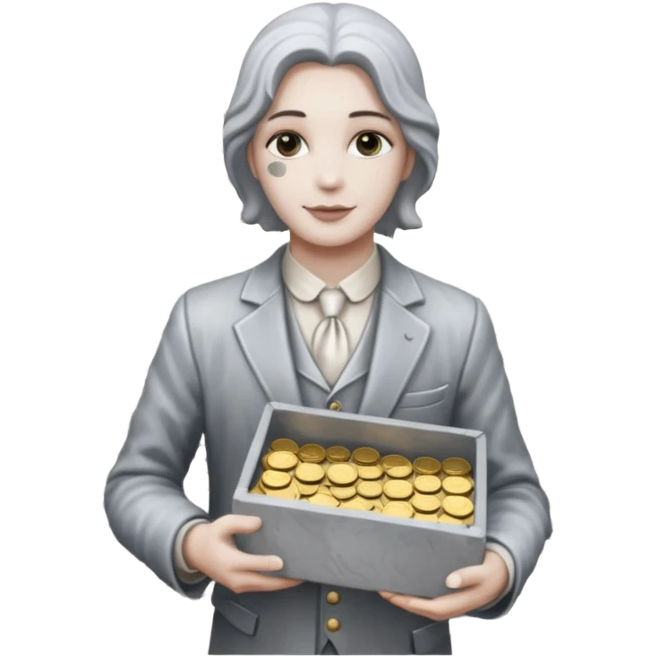 Living statue (silver paint),Street Performers,background street setup, with coins box emoji