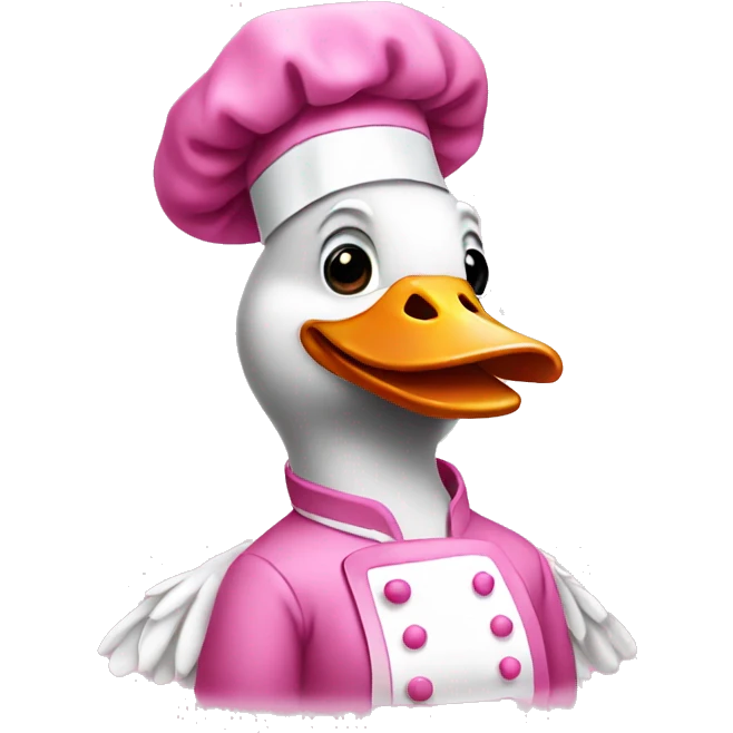 A goose dressed like a pink chef emoji