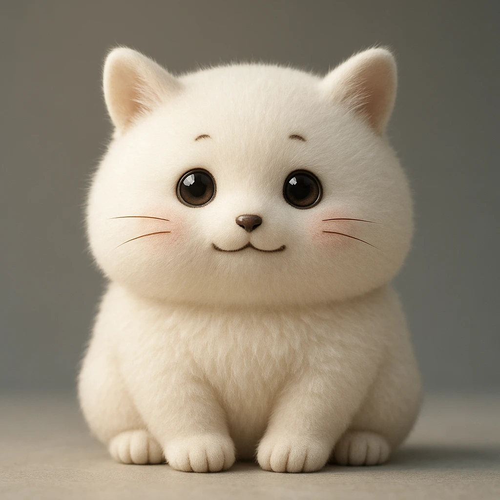 Create a photorealistic image of the chiikawa character in a sitting pose with soft lighting and a minimal background. Maintain the photorealistic style and subtle details. emoji