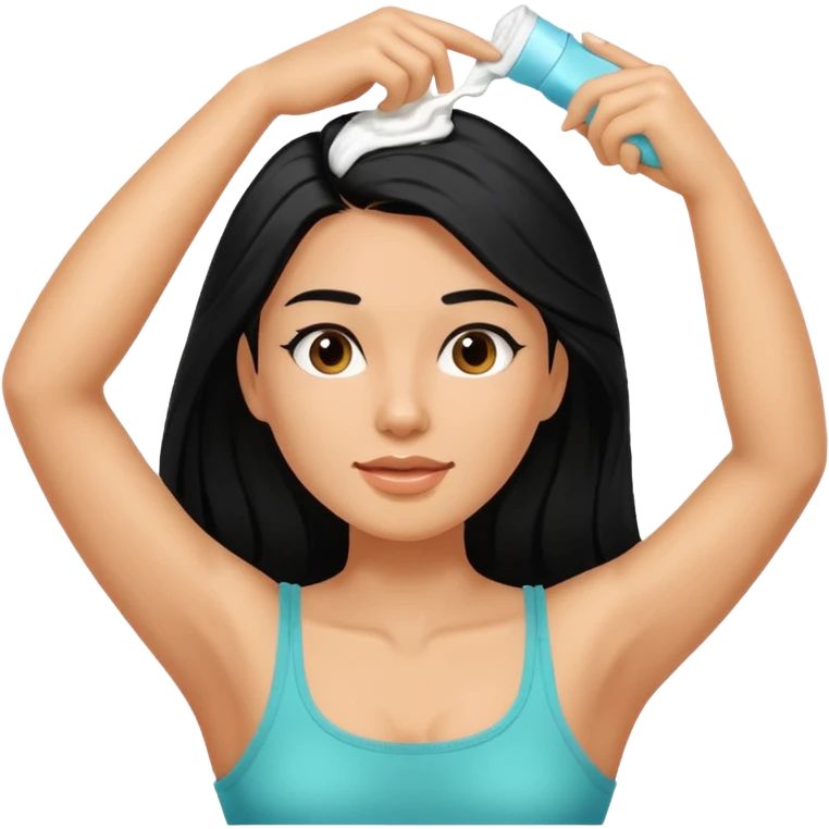 woman black long hair shaving armpit with cream on armpit emoji