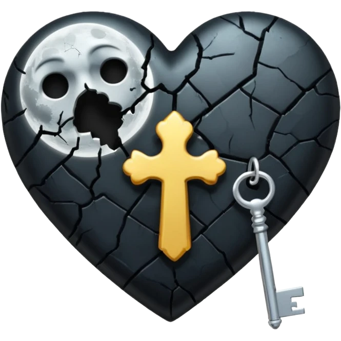 emo heart with full moon and silver key emoji