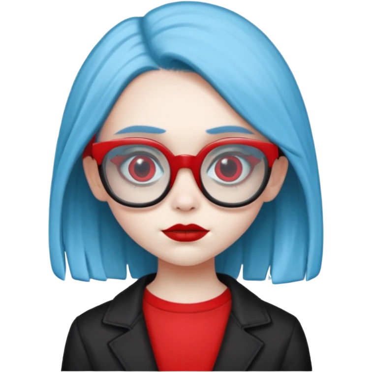 Ghoulia yelps monster high doll in scene/emo style clothes, thin, small, red, rectangle glasses emoji