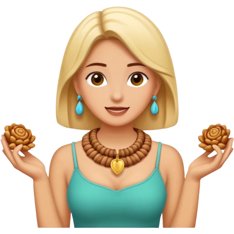 Mujer con collares de conchas comprando  emoji