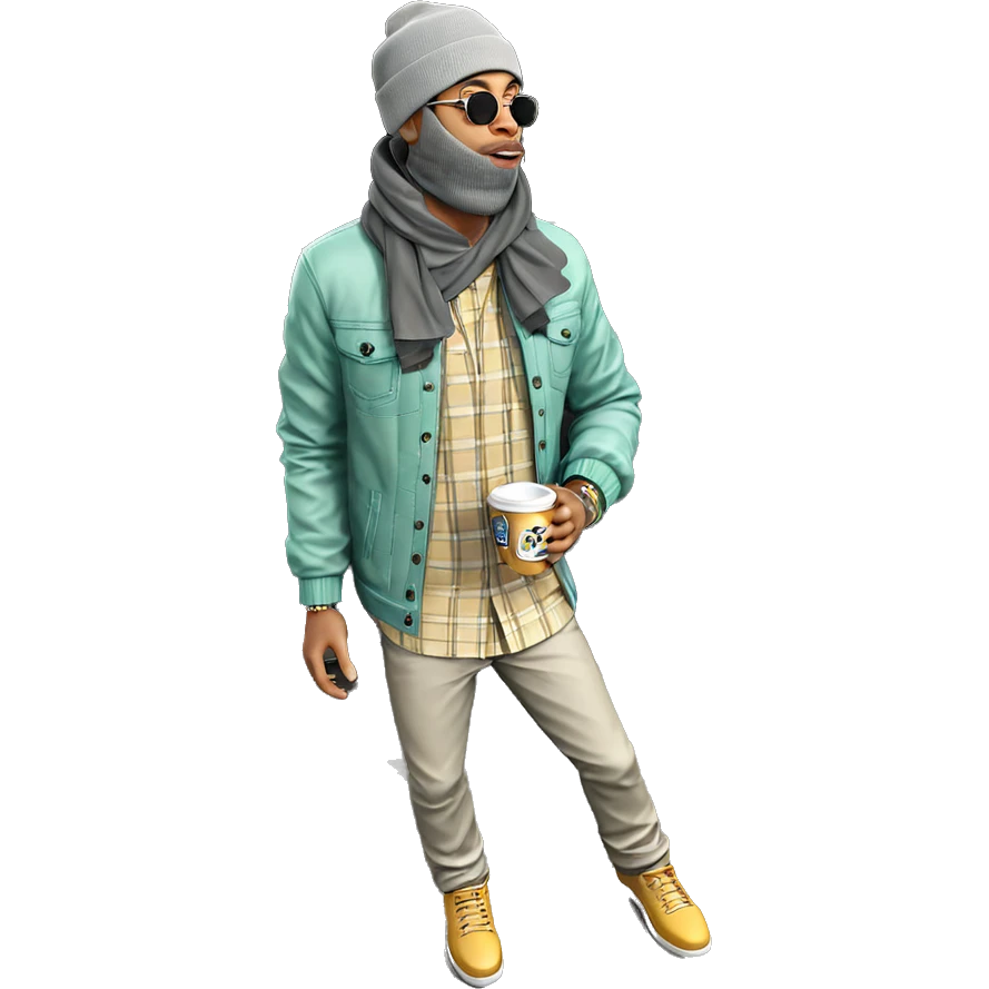 stylish guy with cup outdoors emoji