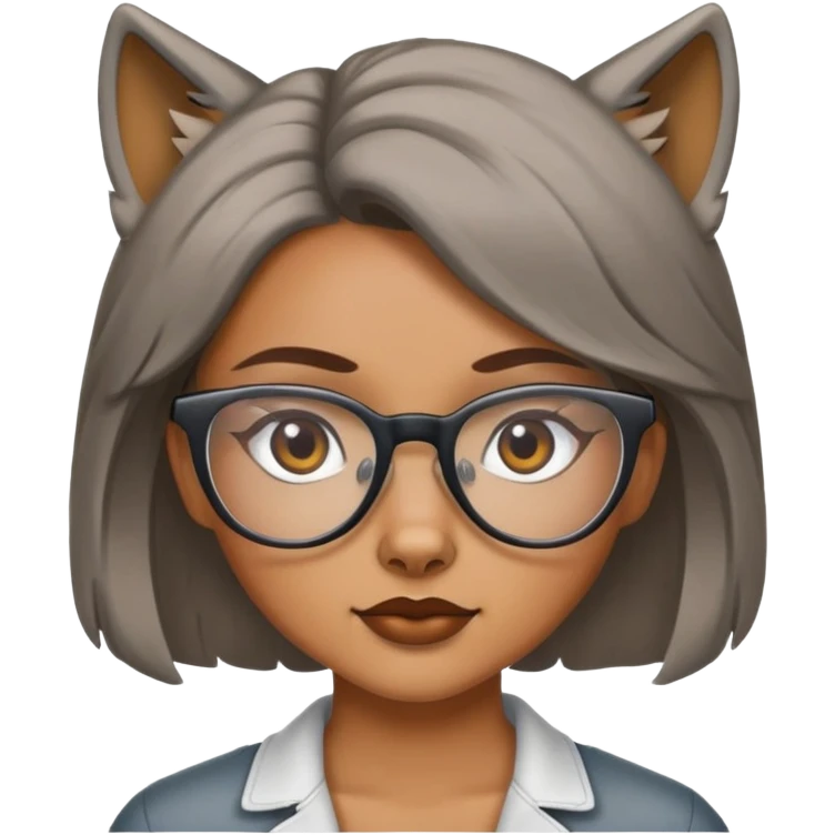 wolf cut haircut on a girl with glasses and tan skin emoji