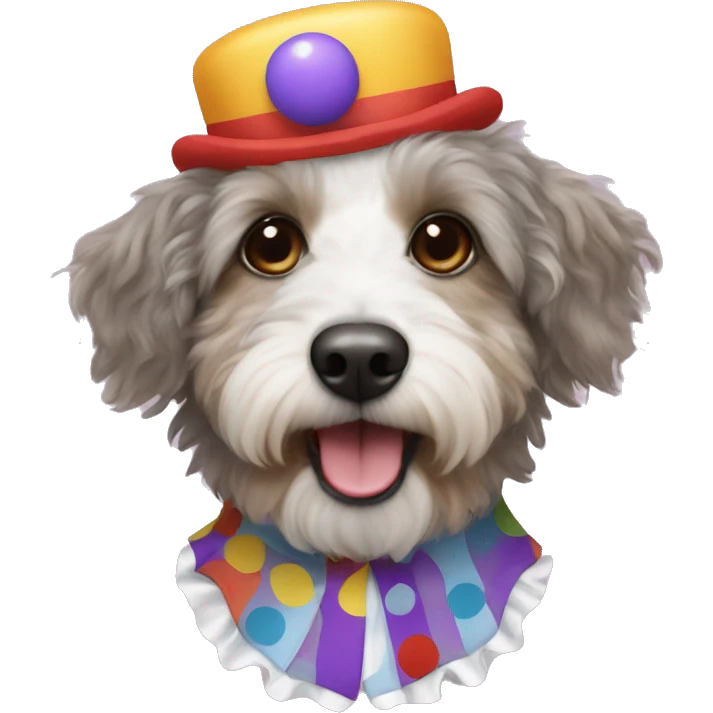 Aussiedoodle wearing a clown suit emoji