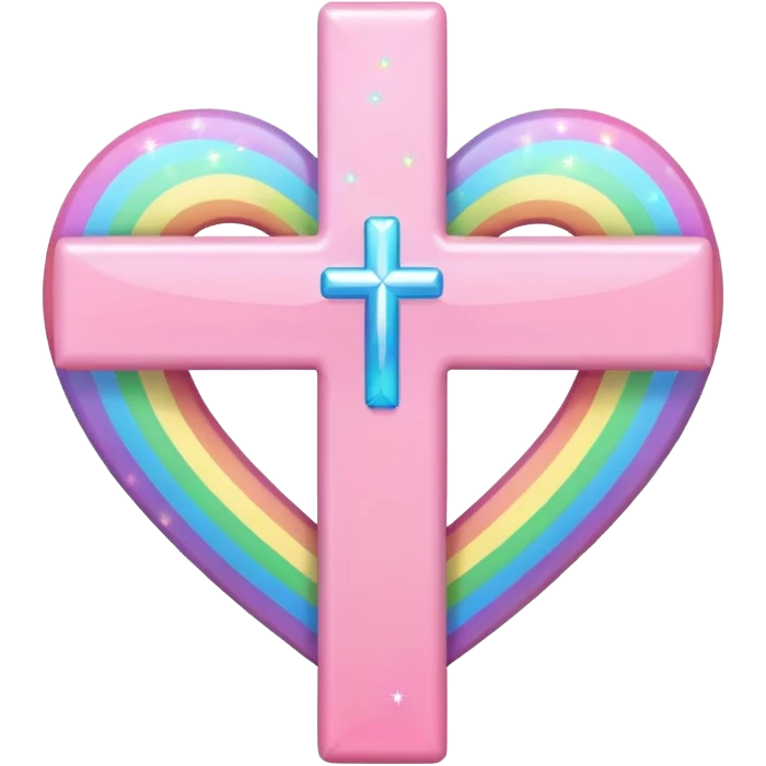Heart infront of cross, pastel pink and rainbow sparkles  emoji