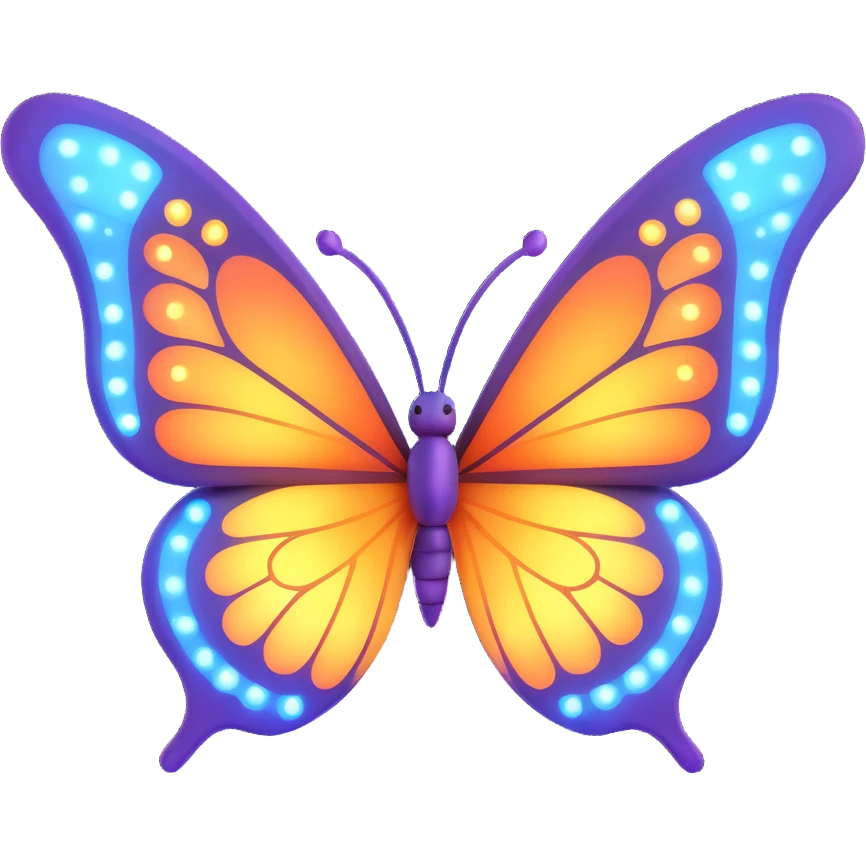 Add more bright, magical light effects, rays, and glowing particles around the butterfly. Maintain the 3D cartoon, elegant, fantasy style with a transparent background. emoji