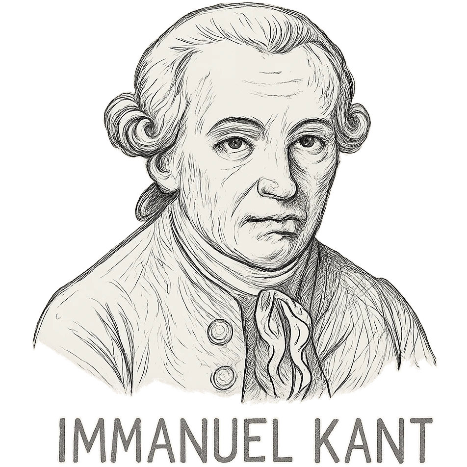 Make the portrait of Immanuel Kant more detailed, remove the name, keep it hand-drawn in a sketchy outline style with no fill, only outlines, and no background. emoji