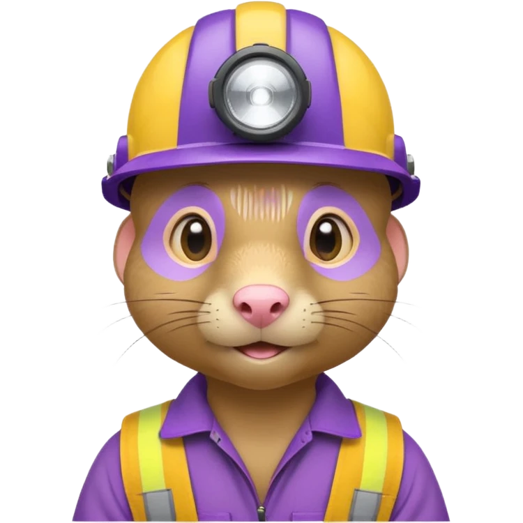 a mole rat, purple helmet, headlamp, yellow worker cloth emoji