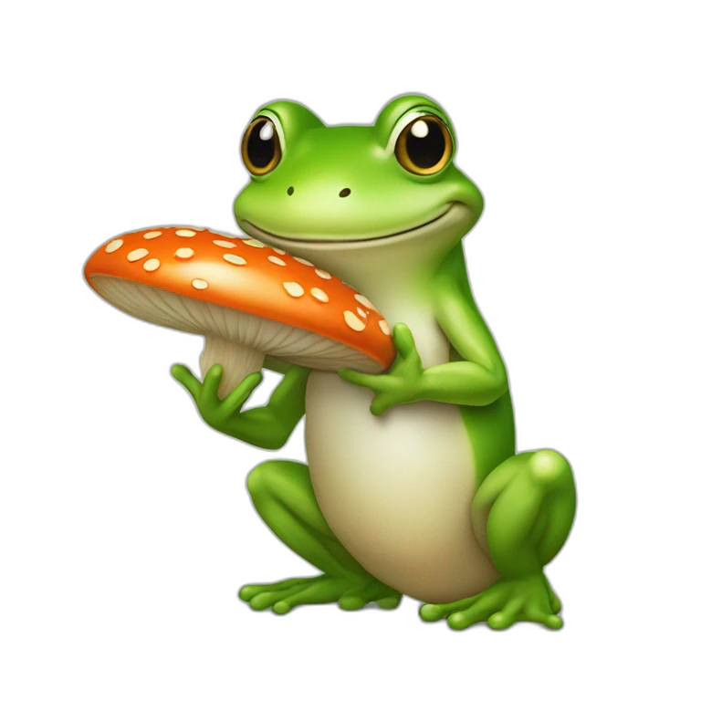 Une grenouille qui tiens un champignon emoji