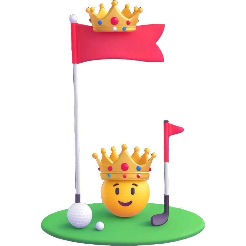 sleek golf club logo emoji with crown and golf flag, representing Queen City Golf Club, trendy bold style emoji