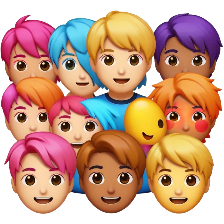 Cinematic Realistic BTS Pop Culture Emoji, featuring a dynamic, energetic portrayal of the acclaimed K-pop group rendered with vibrant textures and energetic, colorful lighting. emoji