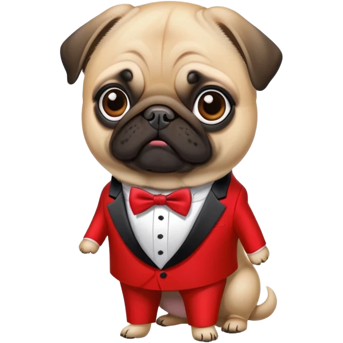 pug dog wearing a vermillion tuxedo emoji