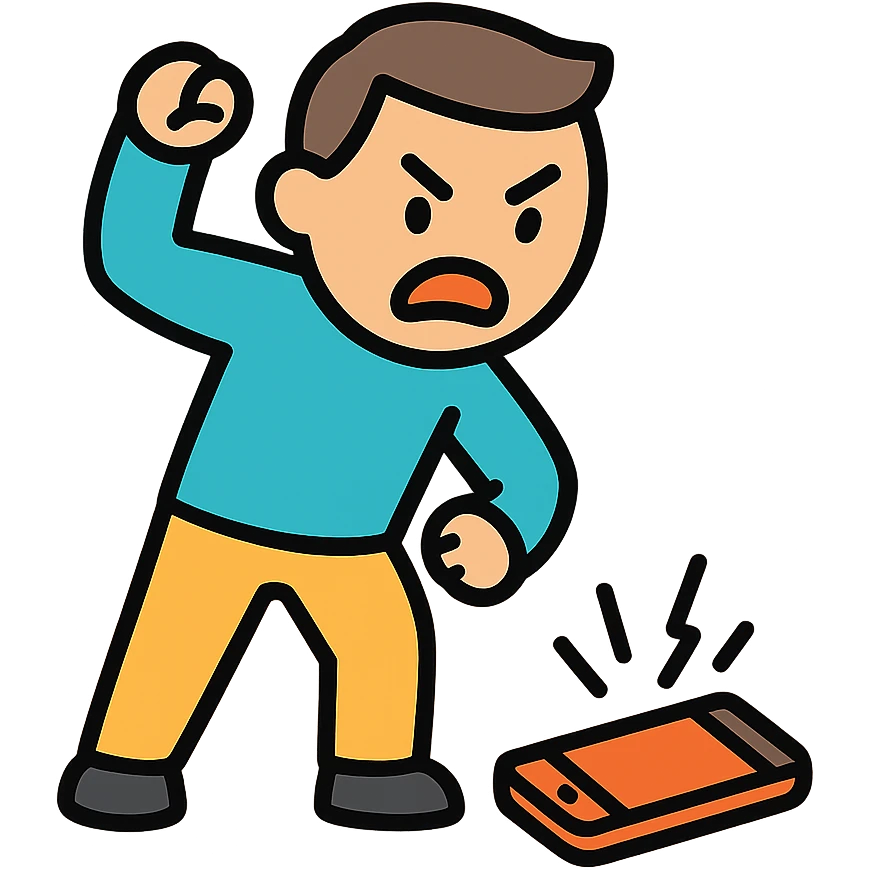 Man angrily smashing a smartphone on the ground emoji