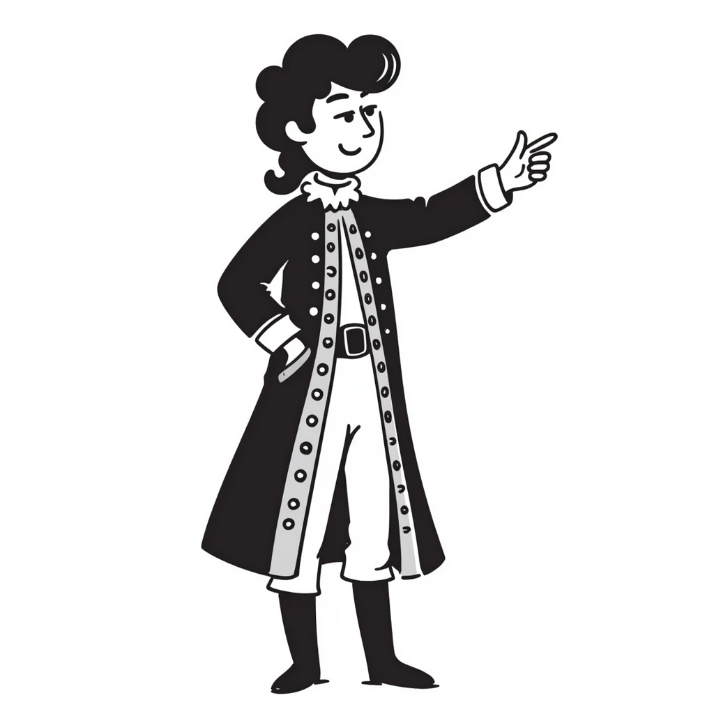 Historical figure Peter the Great in royal attire pointing to the right with his arm extended emoji
