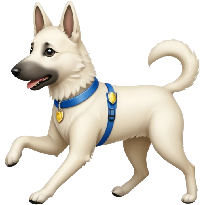 White belgian Shepard Runs away from police car emoji