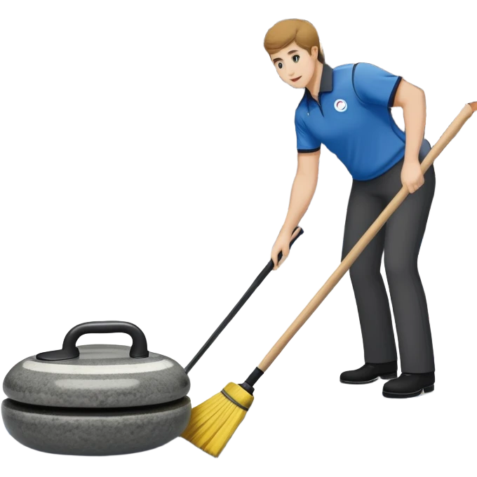 An icon showing a detailed close-up of a curling stone sliding across the ice, with a broom in motion beside it. The background features an indoor stadium with cheering spectators on the stands. Transparent background captures the strategy and focus of curling. emoji