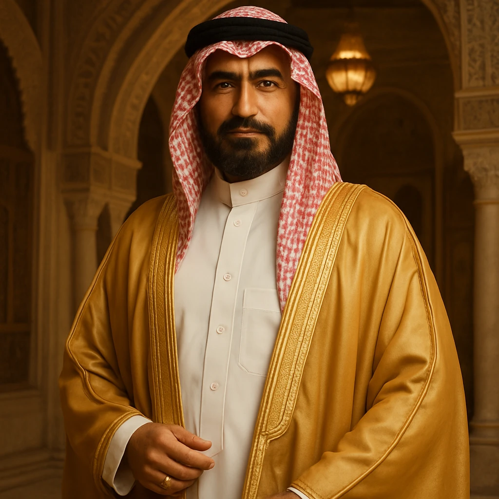 classic rich Arab man, traditional attire, elegant, confident, luxurious details emoji