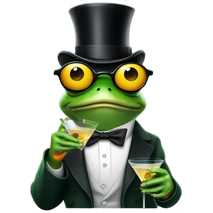 Frog drinking a martini wearing sunglasses and a top hat  emoji
