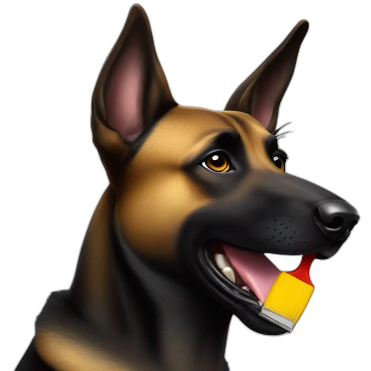 black-dog-malinois with a brush in his mouth emoji