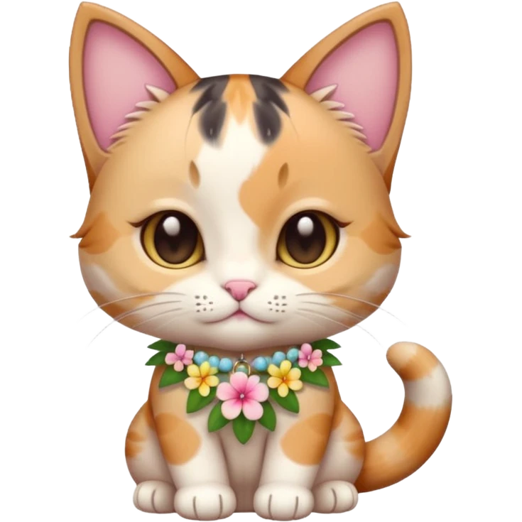 A cute chibi cat with hawaiian pastel flower necklace, posing proudly. emoji
