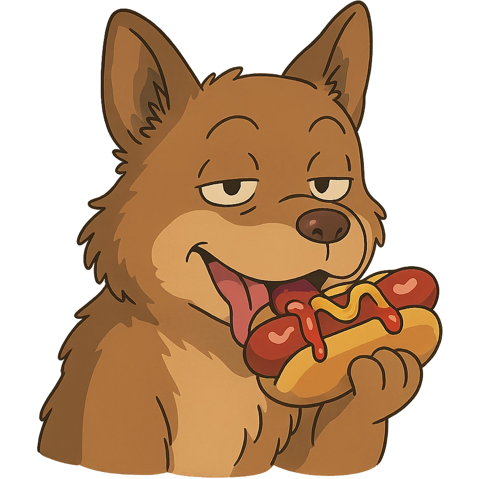 dog eating a sussy hot dog in ghibli style emoji